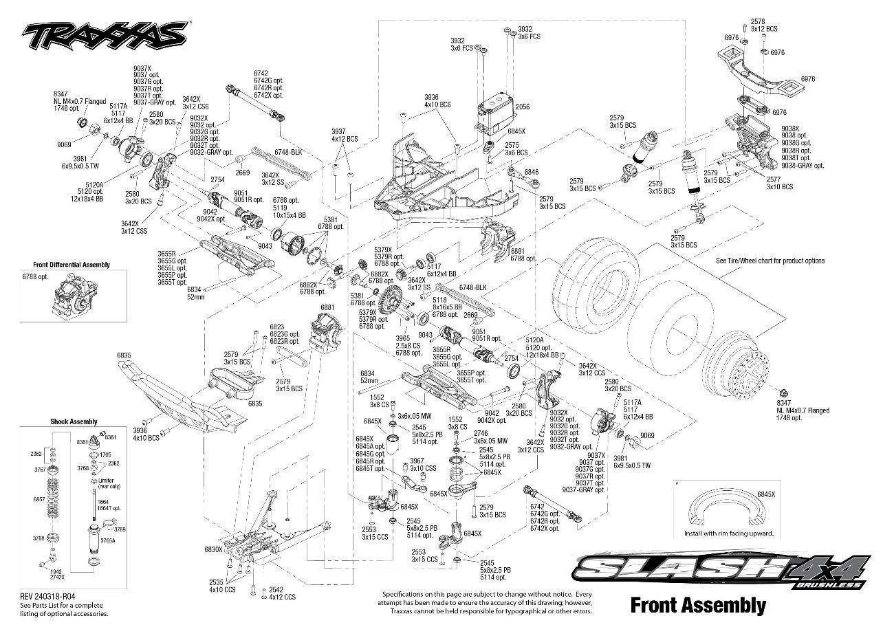 Slash 4X4 Brushless (68154-4) Front Assembly Exploded View Slash 4X4 Brushless (68154-4) Front Assembly Exploded View